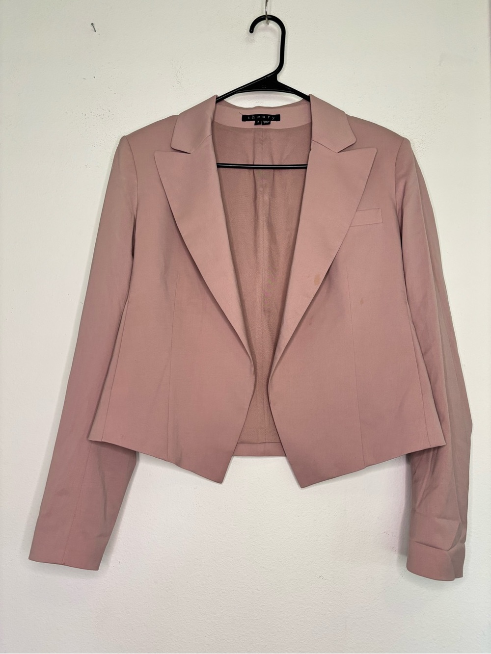 THEORY ROSE PINK OPEN FRONT WOMENS SHORT BLAZER JACKET SZ 6